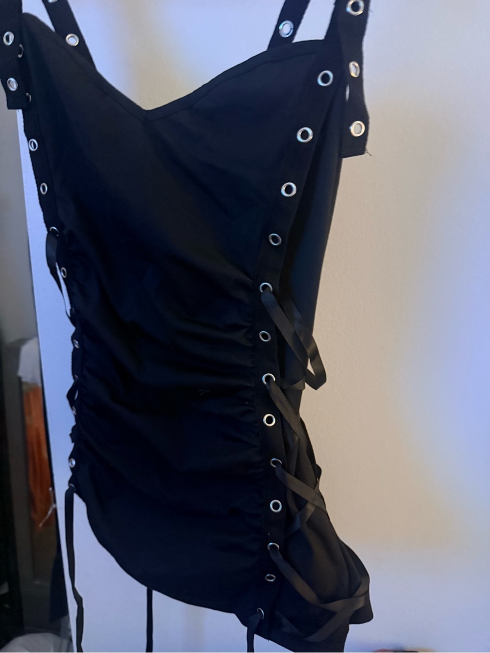 Source Unknown Black Grommet Lace-Up Ruched Camisole - Picture 2 of 4